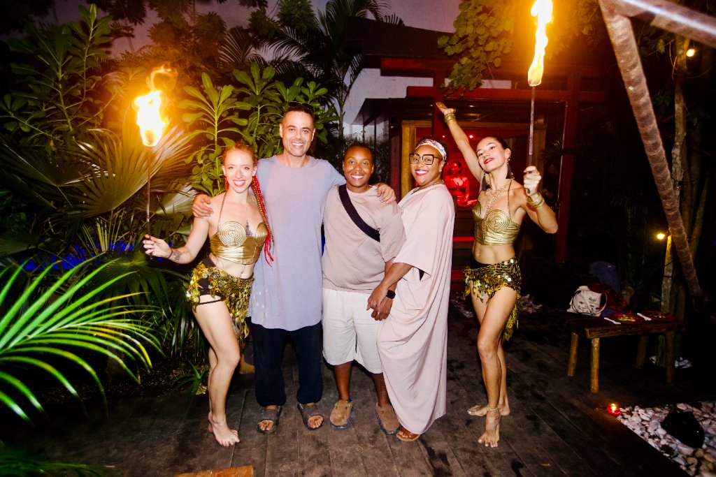Fire dancers and guests