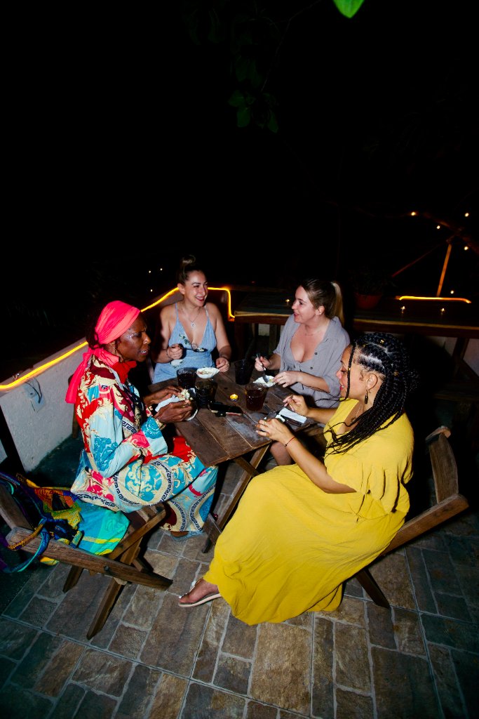 Women dining at night